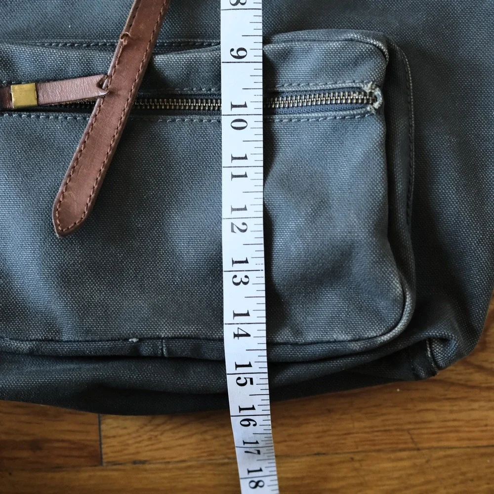 Madewell The Canvas Foldover Backpack Gray Leather Trim Army Surplus Style OS